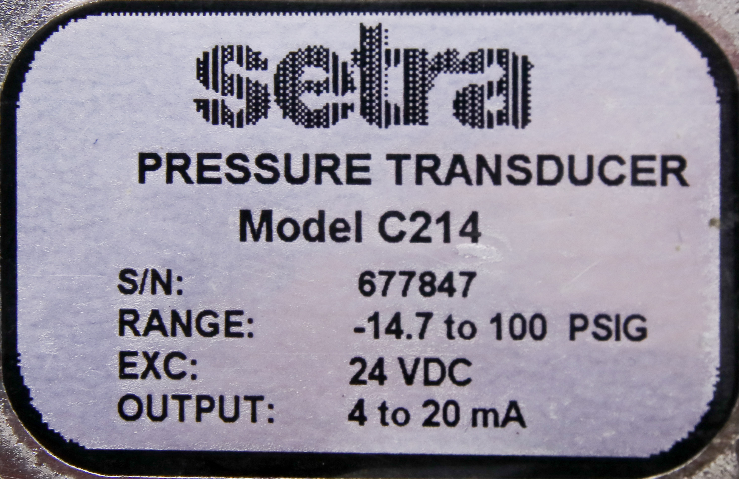 11806 SETRA PRESSURE TRANSDUCER, -14.7 TO 100 PSIG, 24 VDC, OUTPUT